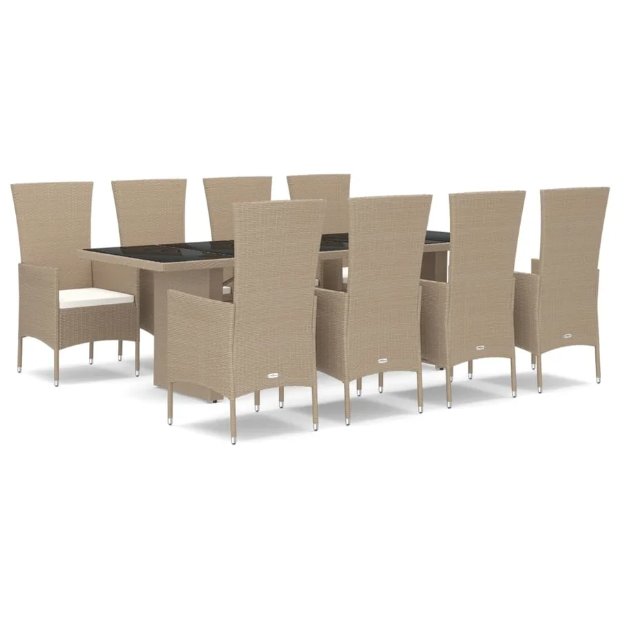 Ensemble à manger de jardin et coussins 9 pcs beige Poly rotin - 2
