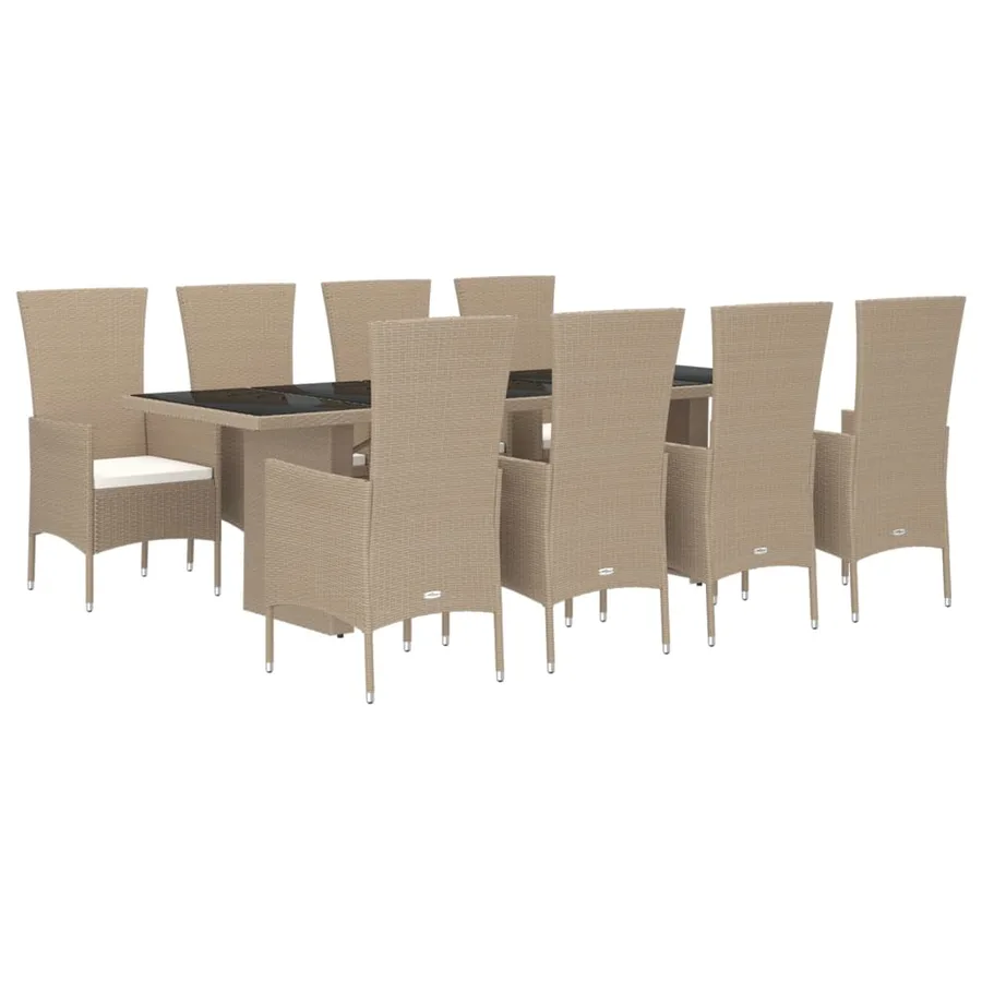 Ensemble à manger de jardin et coussins 9 pcs beige Poly rotin - 3
