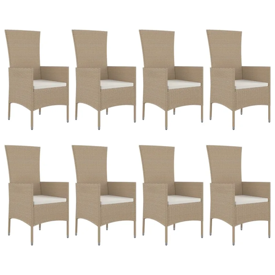 Ensemble à manger de jardin et coussins 9 pcs beige Poly rotin - 4