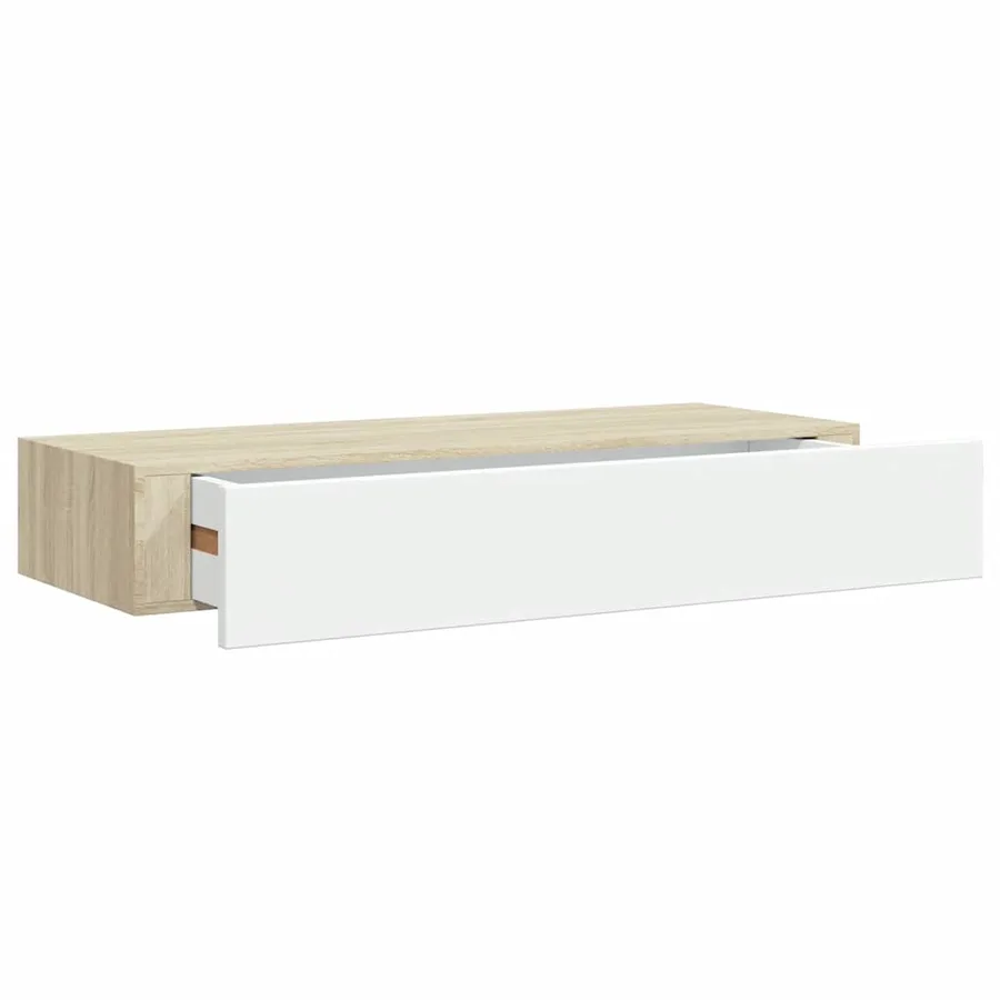 Étagère murale à tiroirs Chêne et blanc 60 x 23,5 x 10 cm MDF - 2