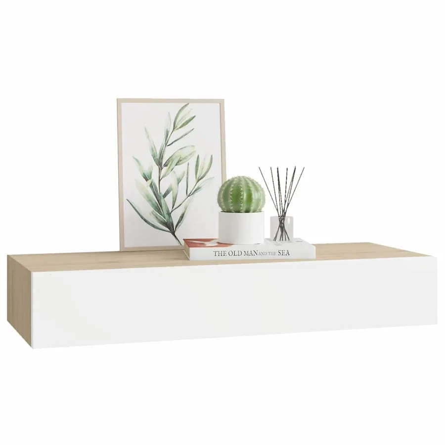 Étagère murale à tiroirs Chêne et blanc 60 x 23,5 x 10 cm MDF - 4
