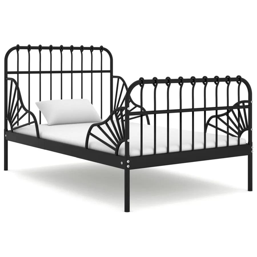 Cadre de lit extensible sans matelas Noir Métal 80x130/200 cm