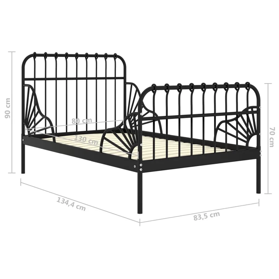 Cadre de lit extensible sans matelas Noir Métal 80x130/200 cm - 7