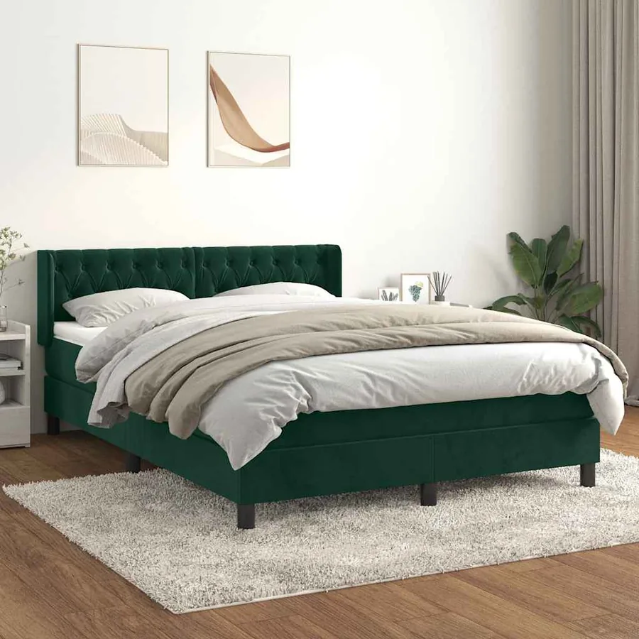 Sommier à lattes de lit et matelas Vert foncé 140x190cm Velours