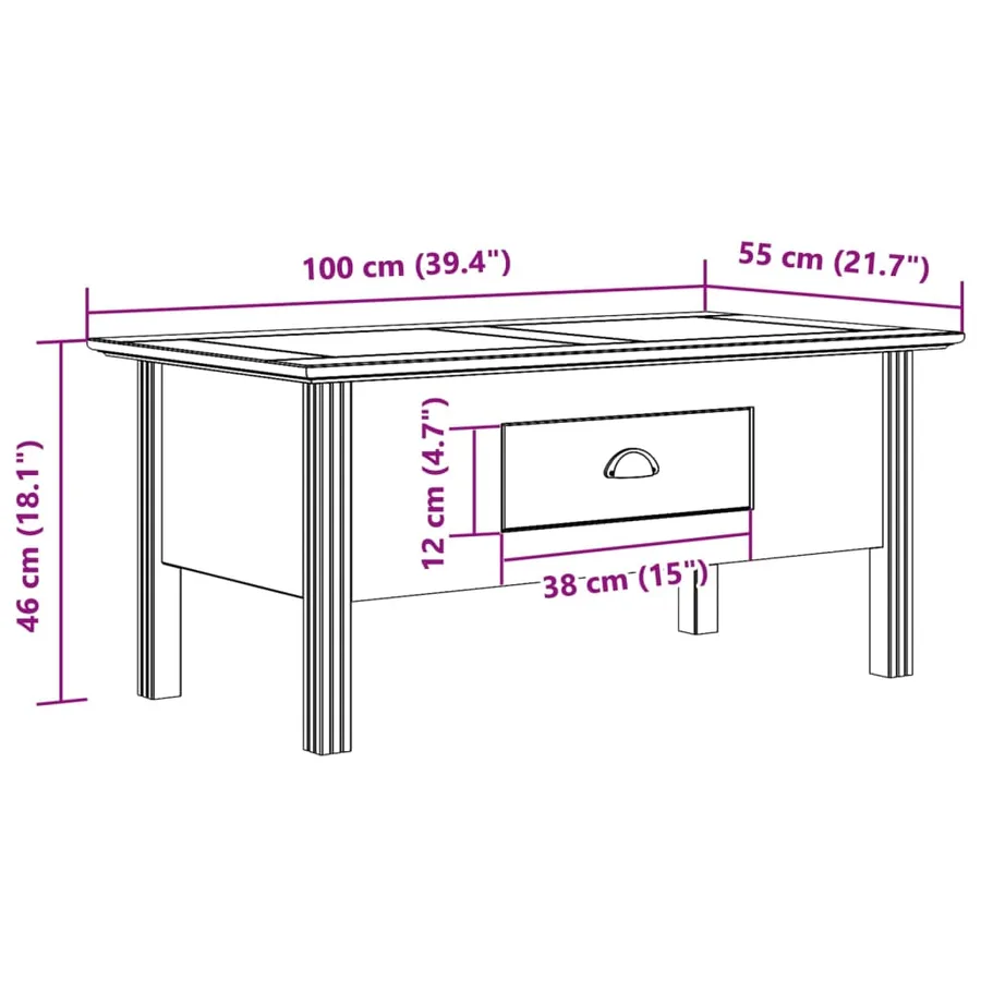 Table basse BODO blanc 100x55x46 cm bois de pin massif - 8
