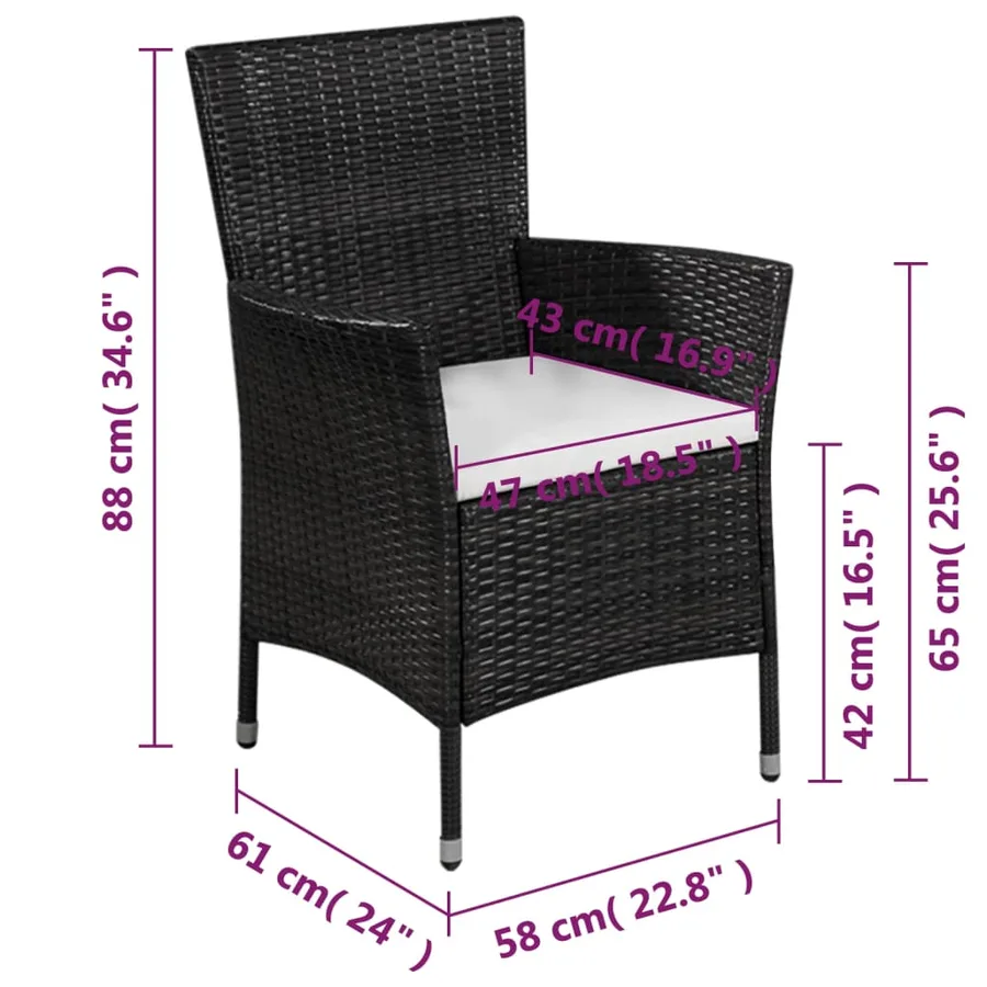 Ensemble de bistro 3 pcs Résine tressée Noir - 4
