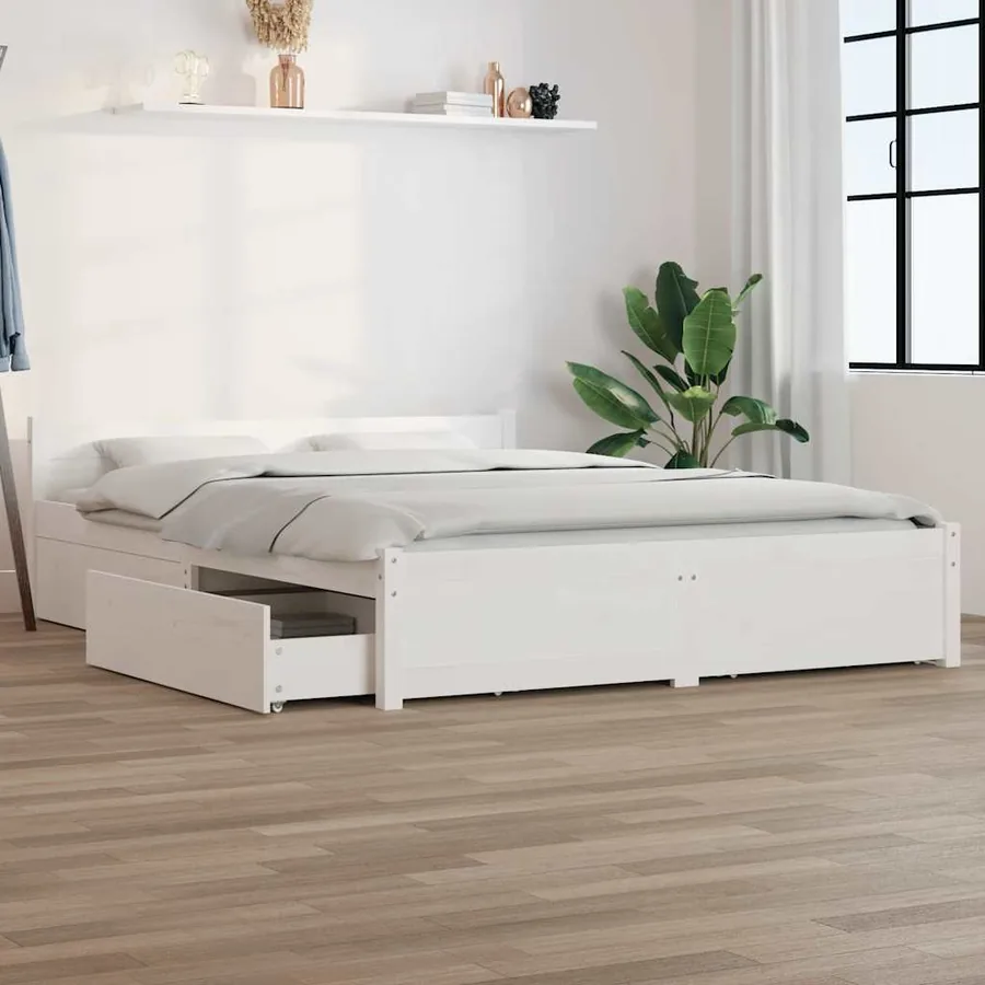 Cadre de lit sans matelas avec tiroirs blanc 120x200 cm