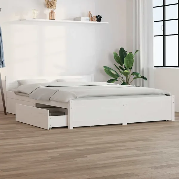 Cadre de lit sans matelas avec tiroirs blanc 120x200 cm