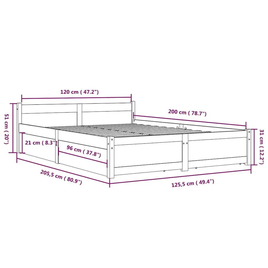 Cadre de lit sans matelas avec tiroirs blanc 120x200 cm - 11