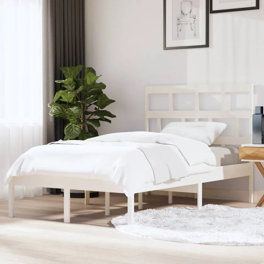 Cadre de lit sans matelas blanc bois massif 120x200 cm