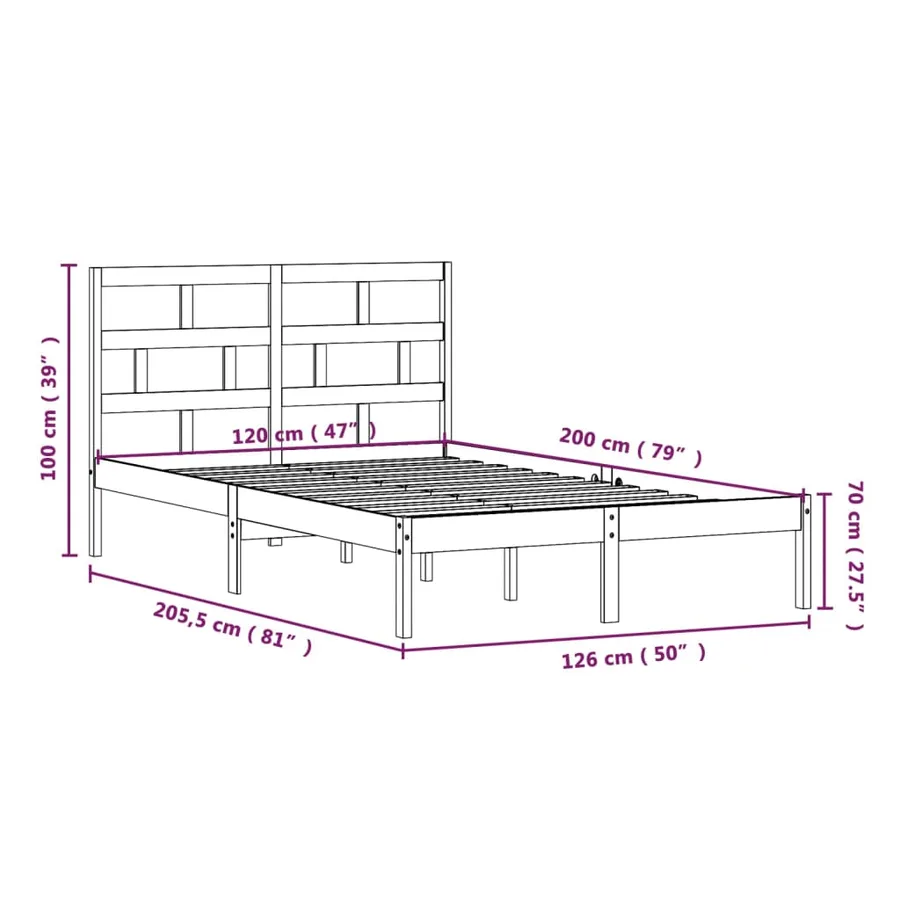Cadre de lit sans matelas blanc bois massif 120x200 cm - 9