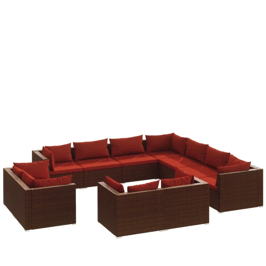Salon de jardin 11 pcs avec coussins Marron Résine tressée - 2