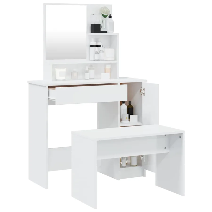Ensemble de coiffeuse Blanc brillant 86,5x35x136 cm - 4