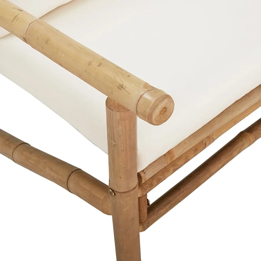 Salon de jardin 3 pcs avec coussins blanc crème bambou - 6