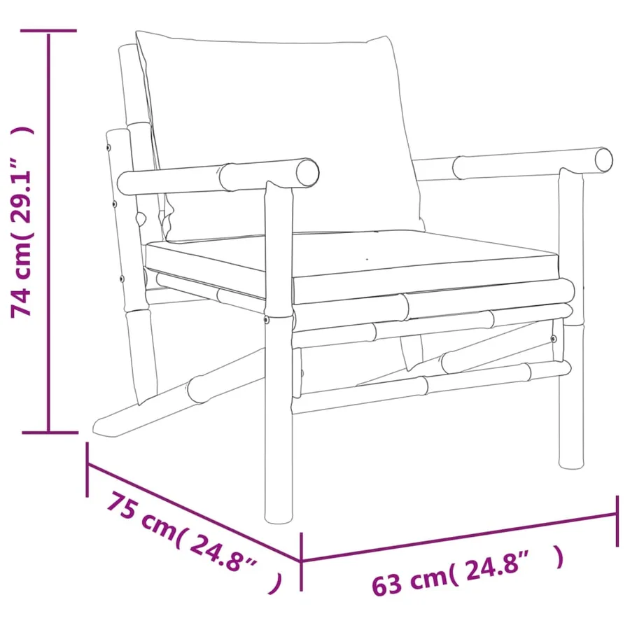 Salon de jardin 3 pcs avec coussins blanc crème bambou - 8