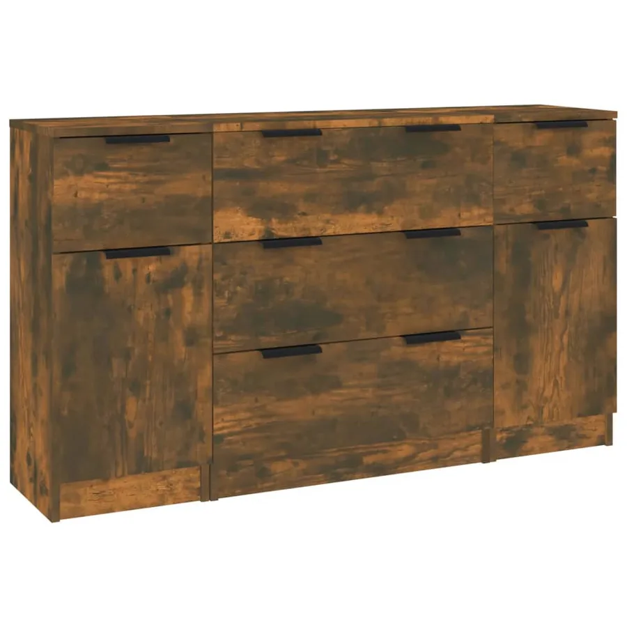 Ensemble de buffets 3 pcs chêne fumé bois d'ingénierie - 2