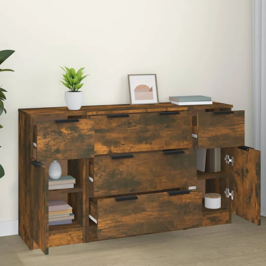 Ensemble de buffets 3 pcs chêne fumé bois d'ingénierie - 3