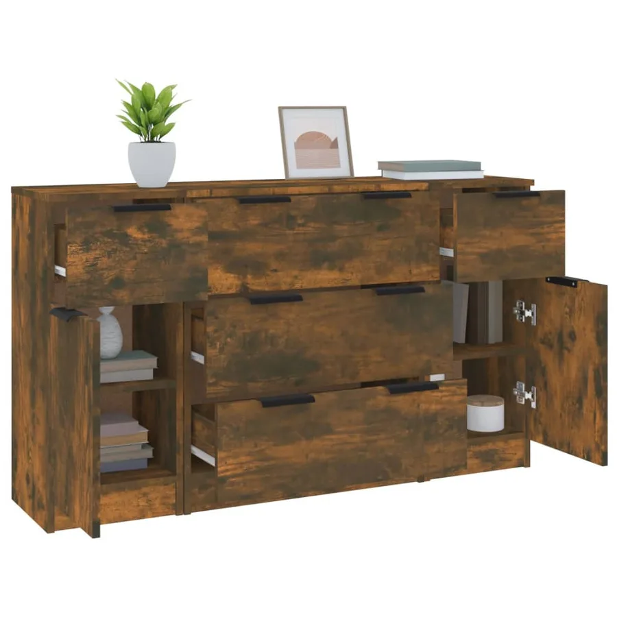 Ensemble de buffets 3 pcs chêne fumé bois d'ingénierie - 4