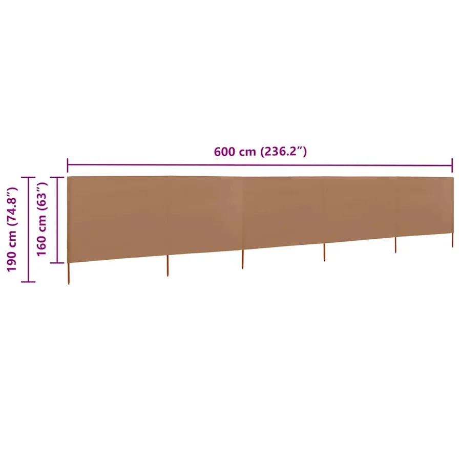Paravent 5 panneaux Tissu 600 x 160 cm Taupe - 6