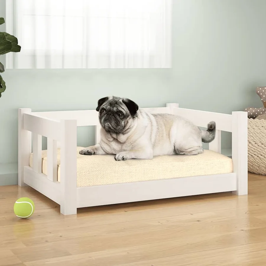 Lit pour chien Blanc 65,5x50,5x28 cm Bois de pin solide