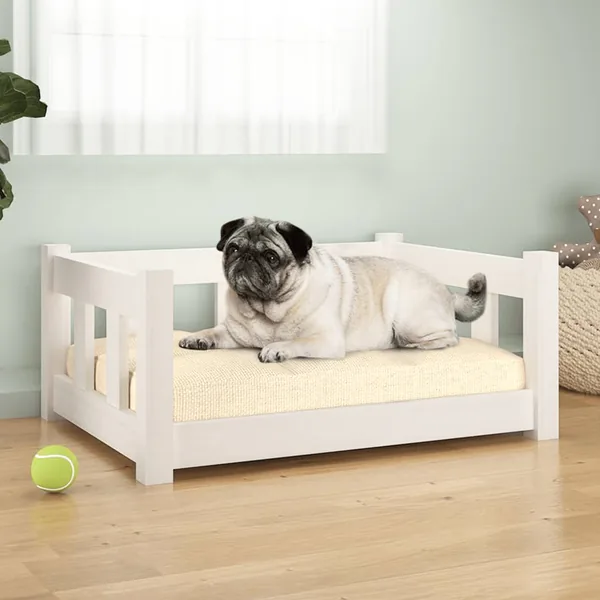 Lit pour chien Blanc 65,5x50,5x28 cm Bois de pin solide