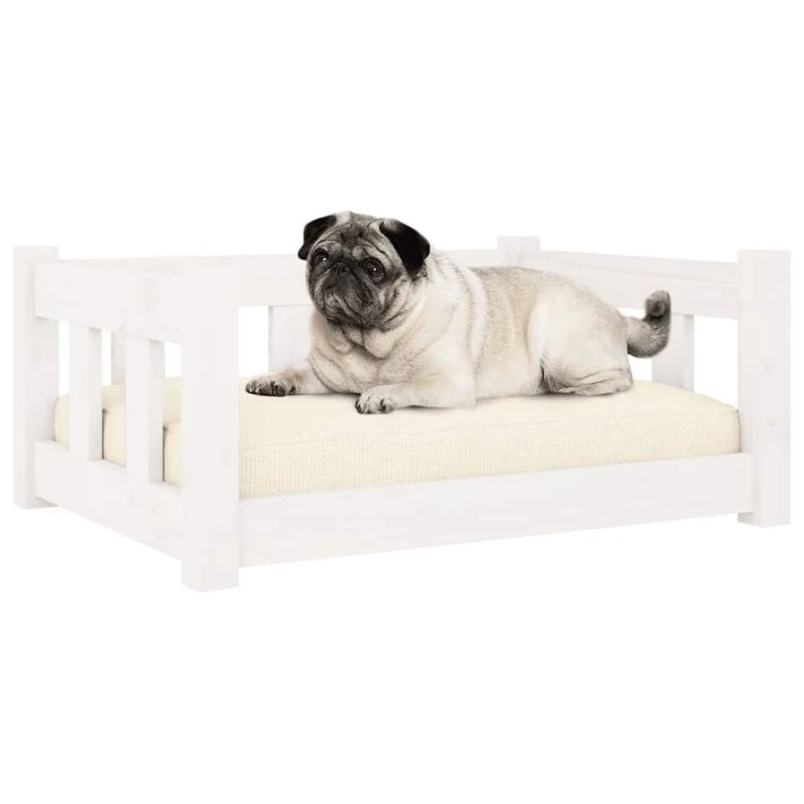 Lit pour chien Blanc 65,5x50,5x28 cm Bois de pin solide - 3