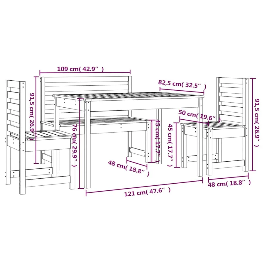 Ensemble à manger de jardin 4 pcs bois massif de pin - 10