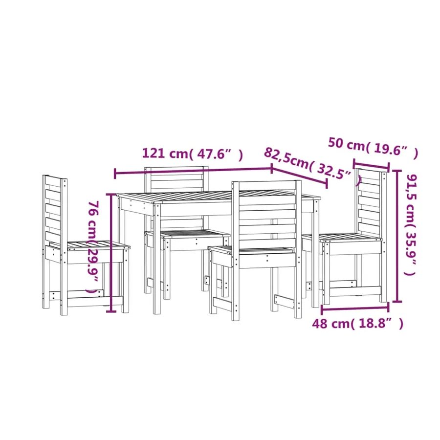 Ensemble à manger de jardin 5 pcs bois massif de pin - 9