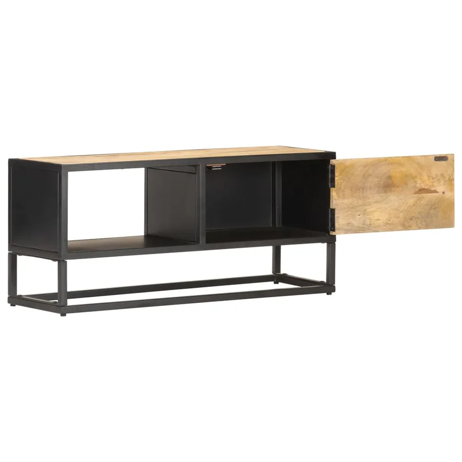 Meuble TV avec porte sculptée 90x30x40 cm Bois de manguier brut - 3