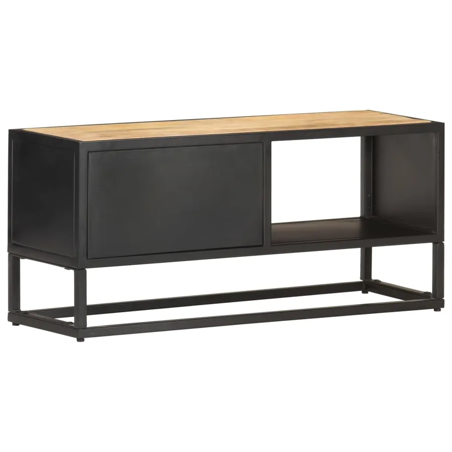Meuble TV avec porte sculptée 90x30x40 cm Bois de manguier brut - 4