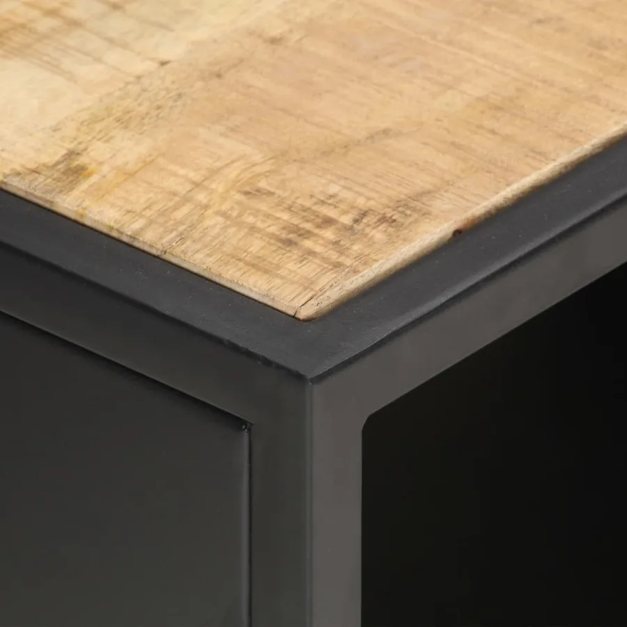 Meuble TV avec porte sculptée 90x30x40 cm Bois de manguier brut - 5