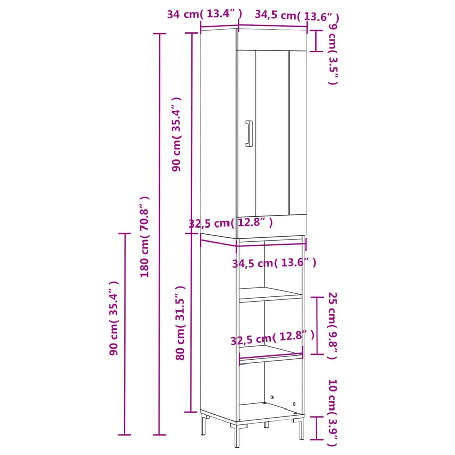 Buffet haut Blanc 34,5x34x180 cm Bois d'ingénierie - 13