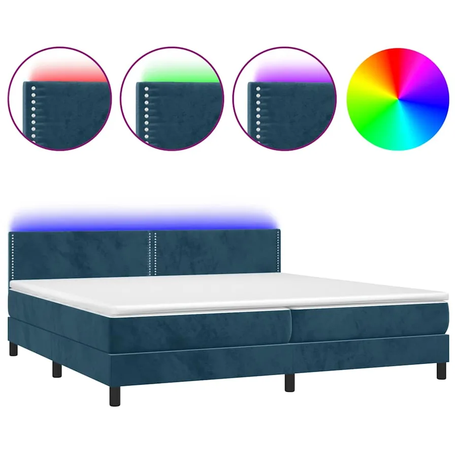 Sommier à lattes de lit avec matelas LED Bleu foncé 200x200 cm - 2