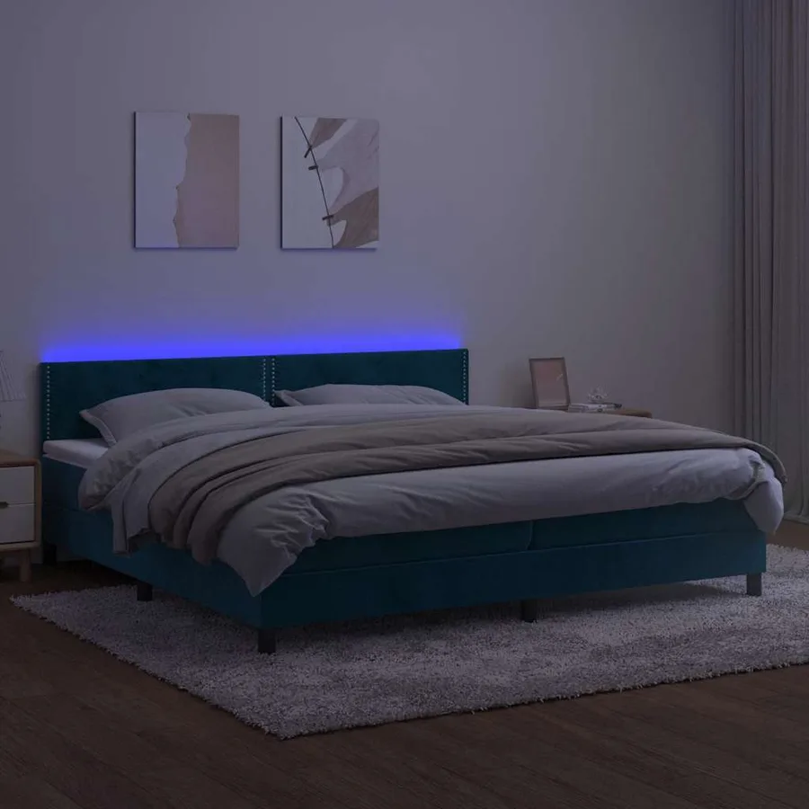 Sommier à lattes de lit avec matelas LED Bleu foncé 200x200 cm - 3