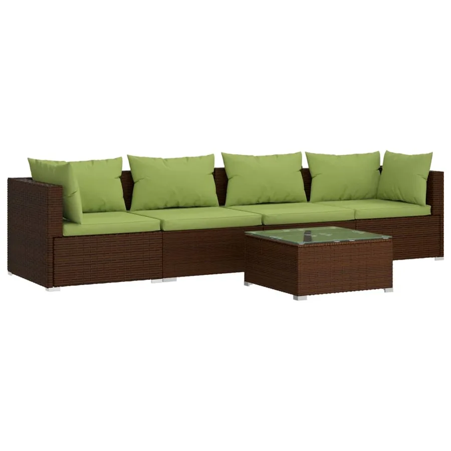 Salon de jardin 5 pcs avec coussins résine tressée marron - 2