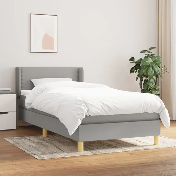 Sommier à lattes de lit avec matelas Gris clair 90x200 cm Tissu