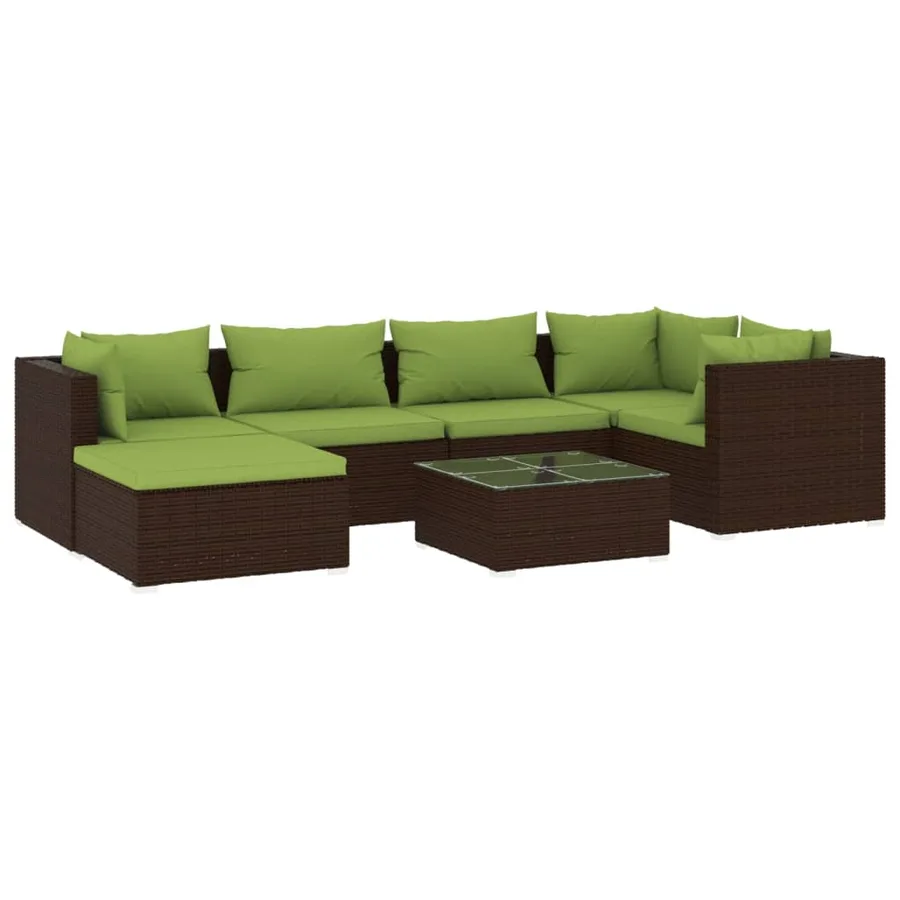 Salon de jardin 7 pcs avec coussins Résine tressée Marron - 2