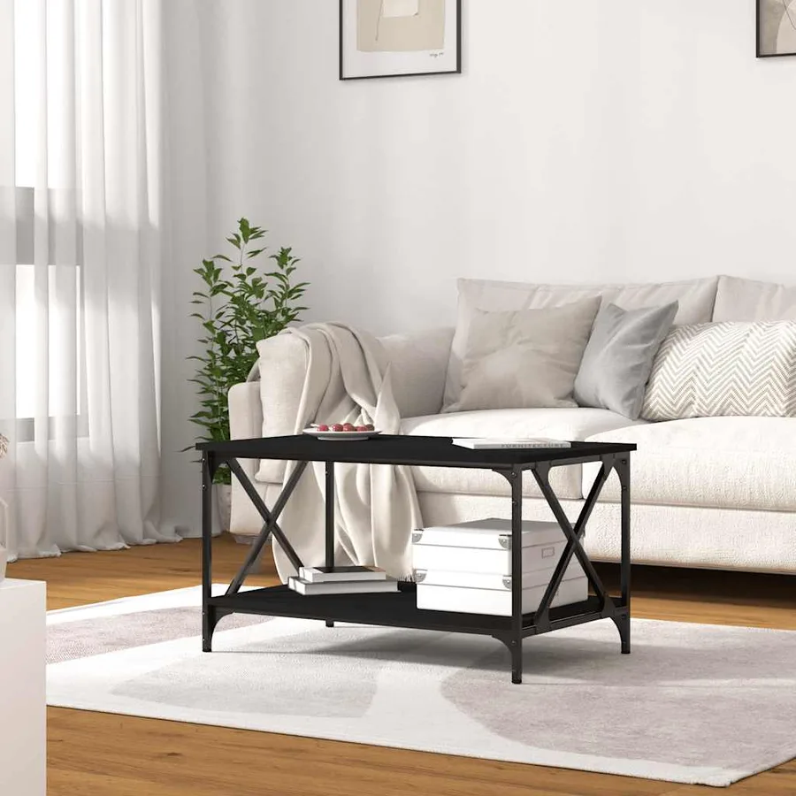 Table basse Noir 80x50x45 cm Bois d'ingénierie et fer - 3