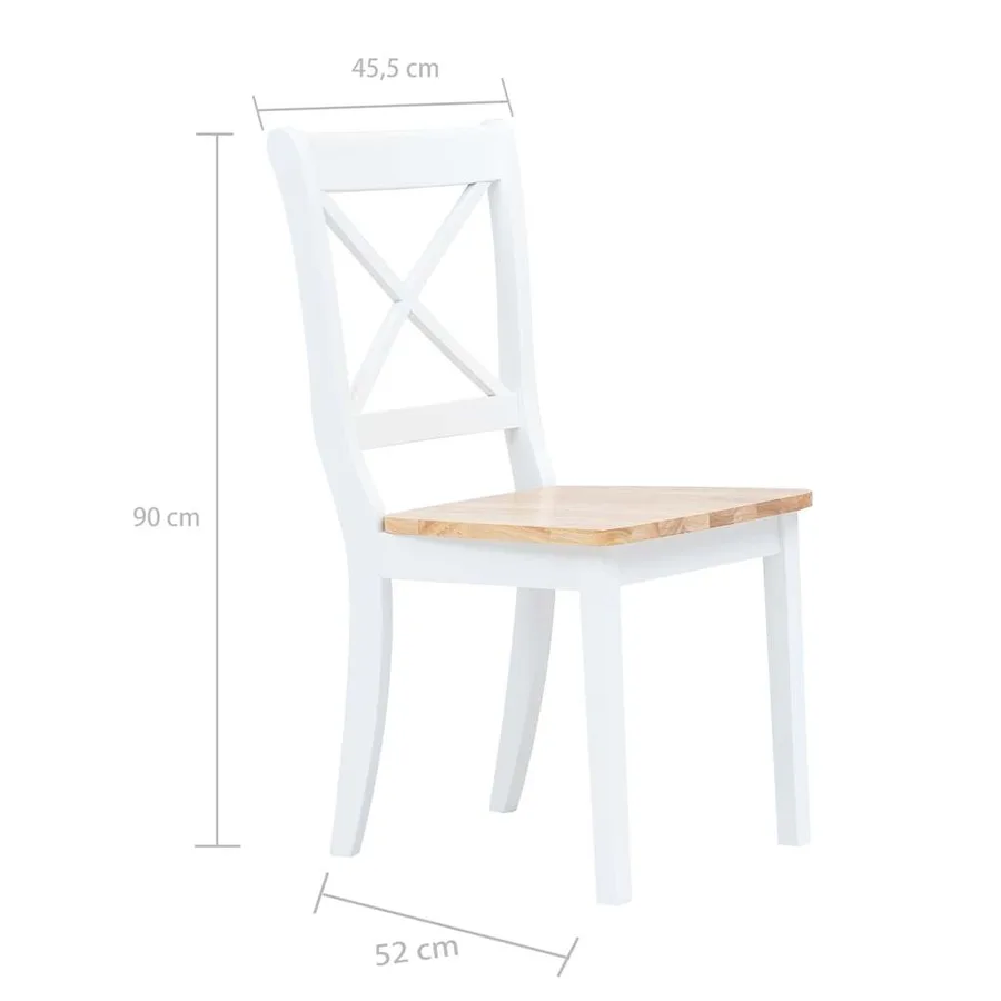 Chaises à manger lot de 6 blanc et bois clair bois hévéa massif - 7
