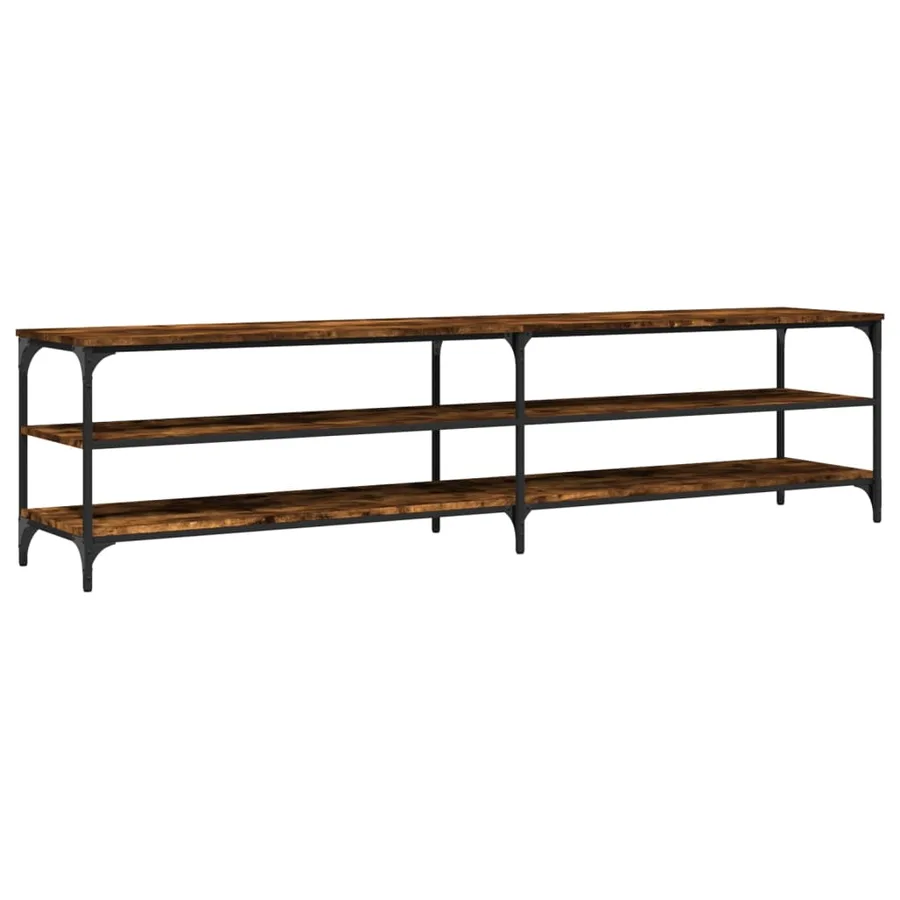 Meuble TV chêne fumé 200x30x50 cm bois d'ingénierie et métal - 2