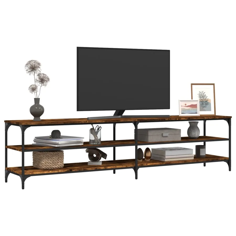 Meuble TV chêne fumé 200x30x50 cm bois d'ingénierie et métal - 4