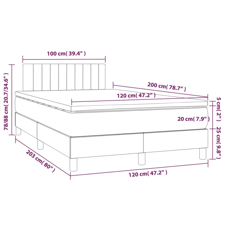 Sommier à lattes de lit avec matelas LED Gris clair 120x200 cm - 8