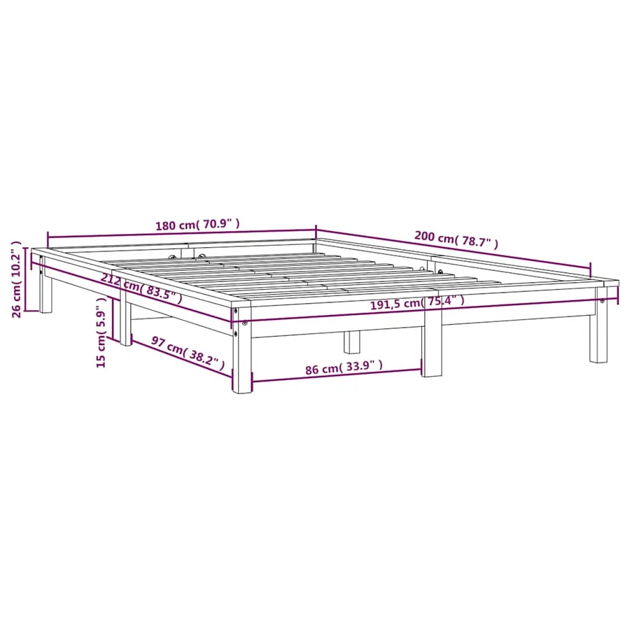 Cadre de lit sans matelas blanc bois massif - 9