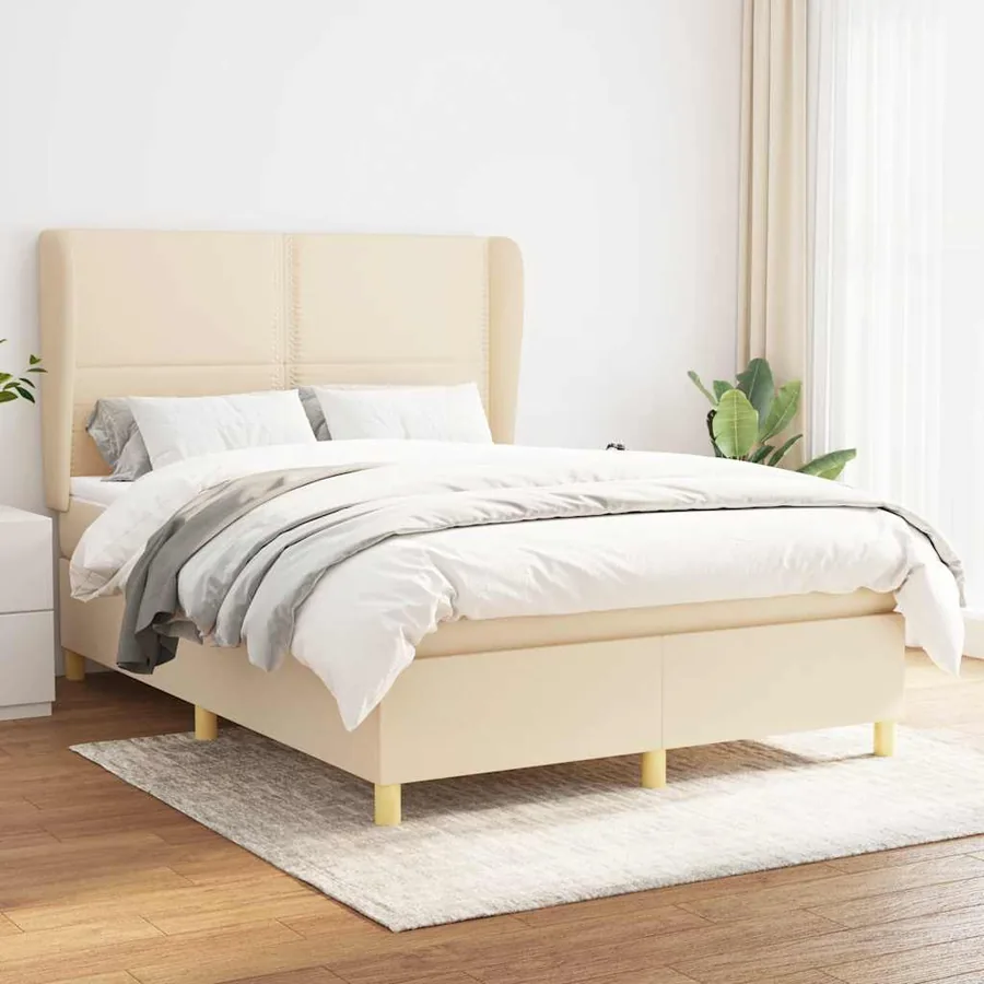 Sommier à lattes de lit avec matelas Crème 140x190 cm Tissu