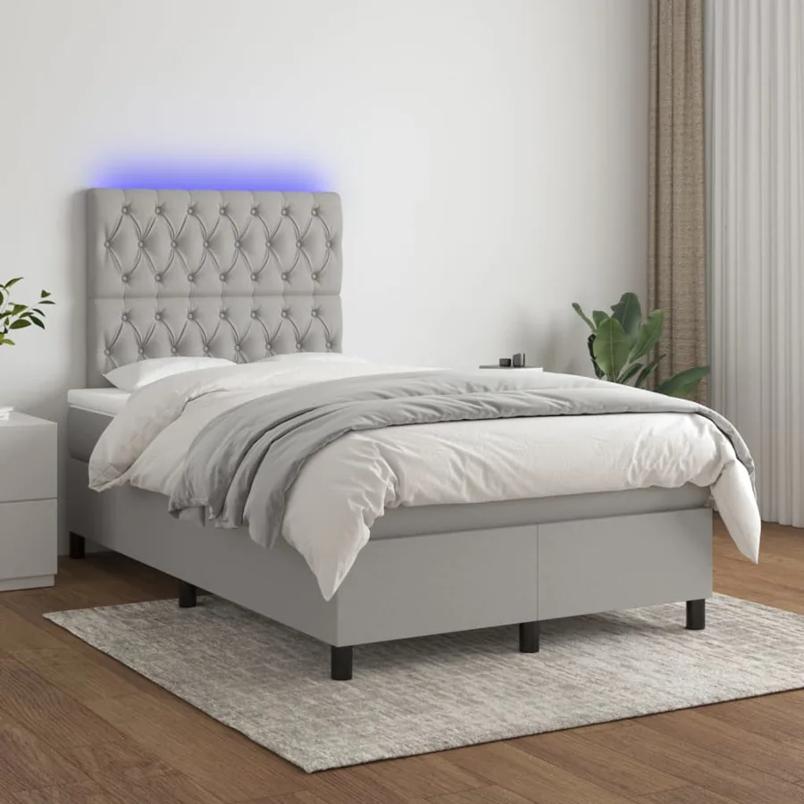 Sommier à lattes de lit et matelas et LED Gris clair 120x200 cm
