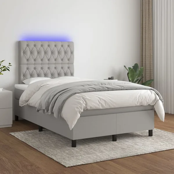 Sommier à lattes de lit et matelas et LED Gris clair 120x200 cm