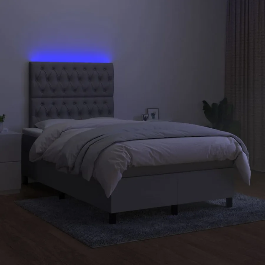 Sommier à lattes de lit et matelas et LED Gris clair 120x200 cm - 4