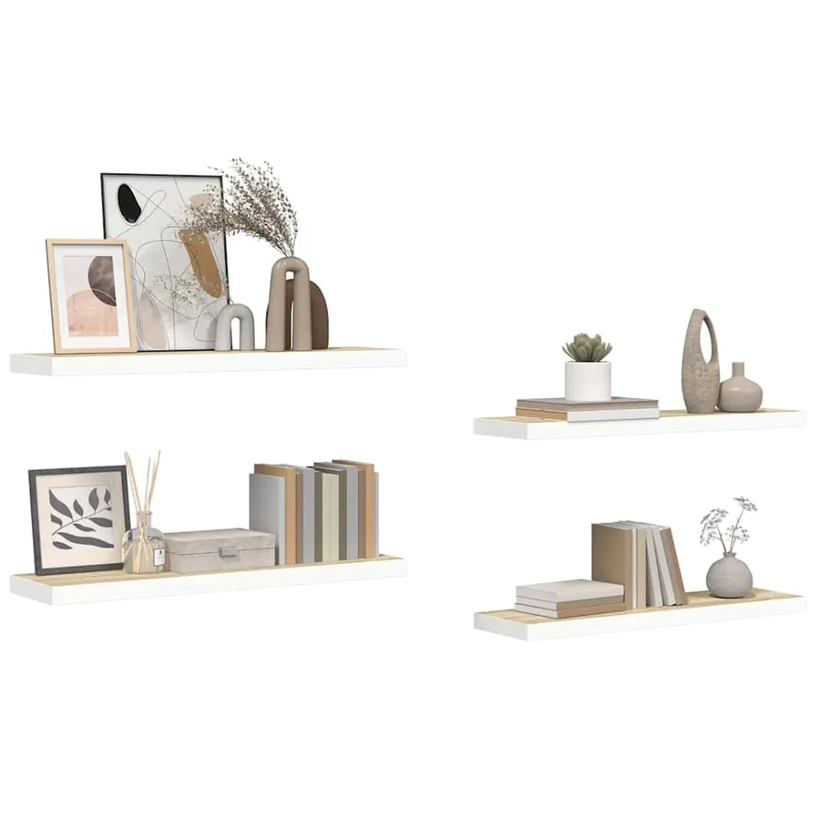 Étagères flottantes 4 pcs Chêne et blanc 90x23,5x3,8 cm MDF - 5