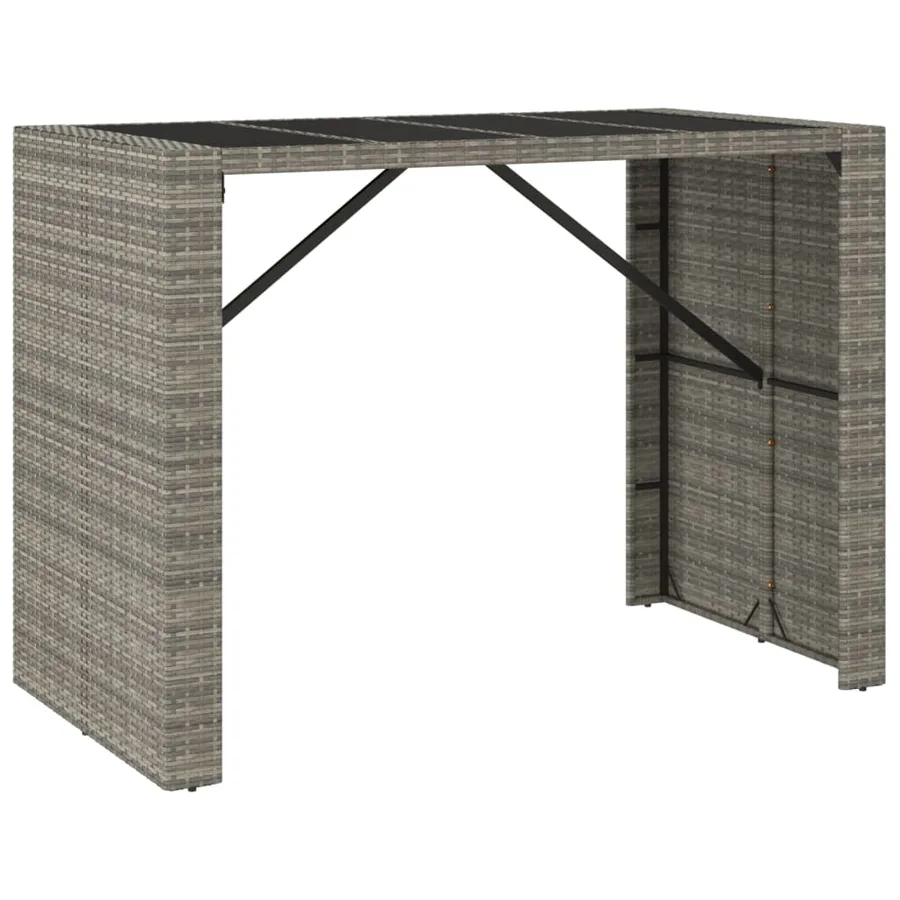 Ensemble de bar jardin 7 pcs gris poly rotin/bois massif acacia - 5