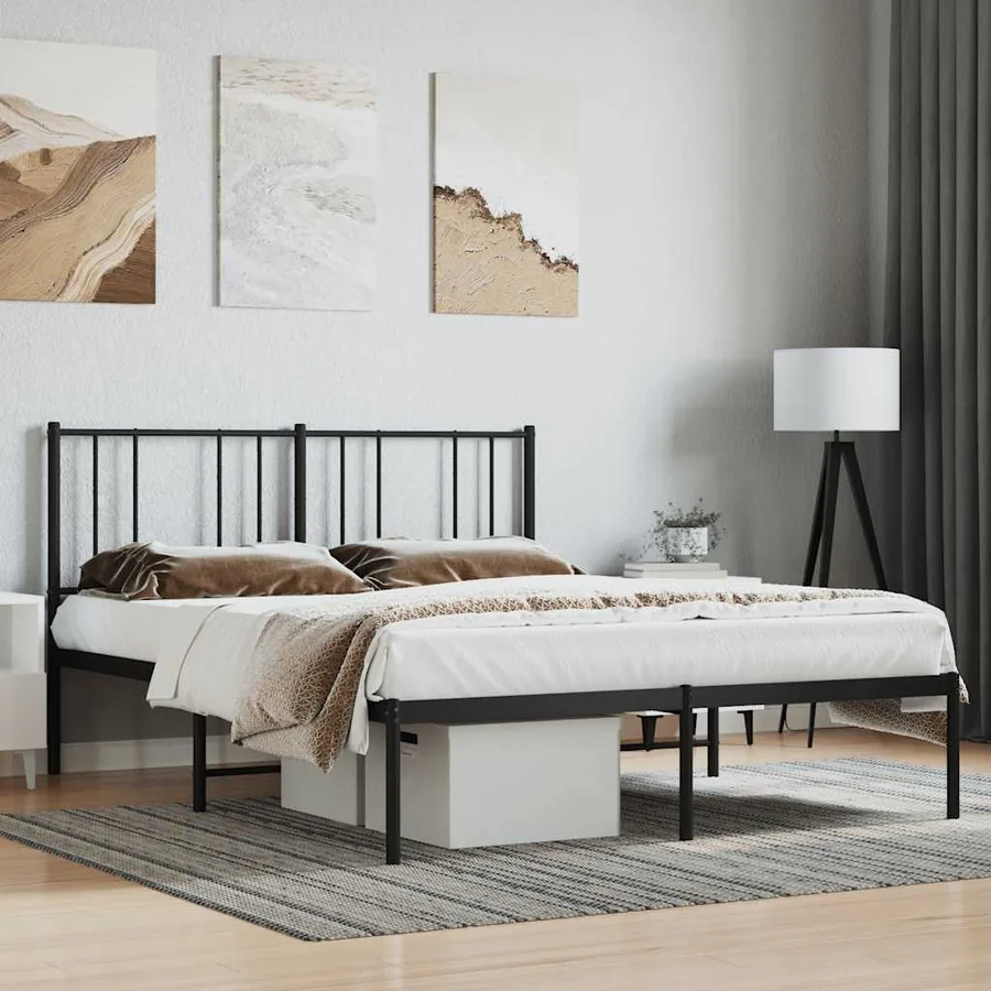 Cadre de lit métal sans matelas avec tête de lit noir 120x200cm